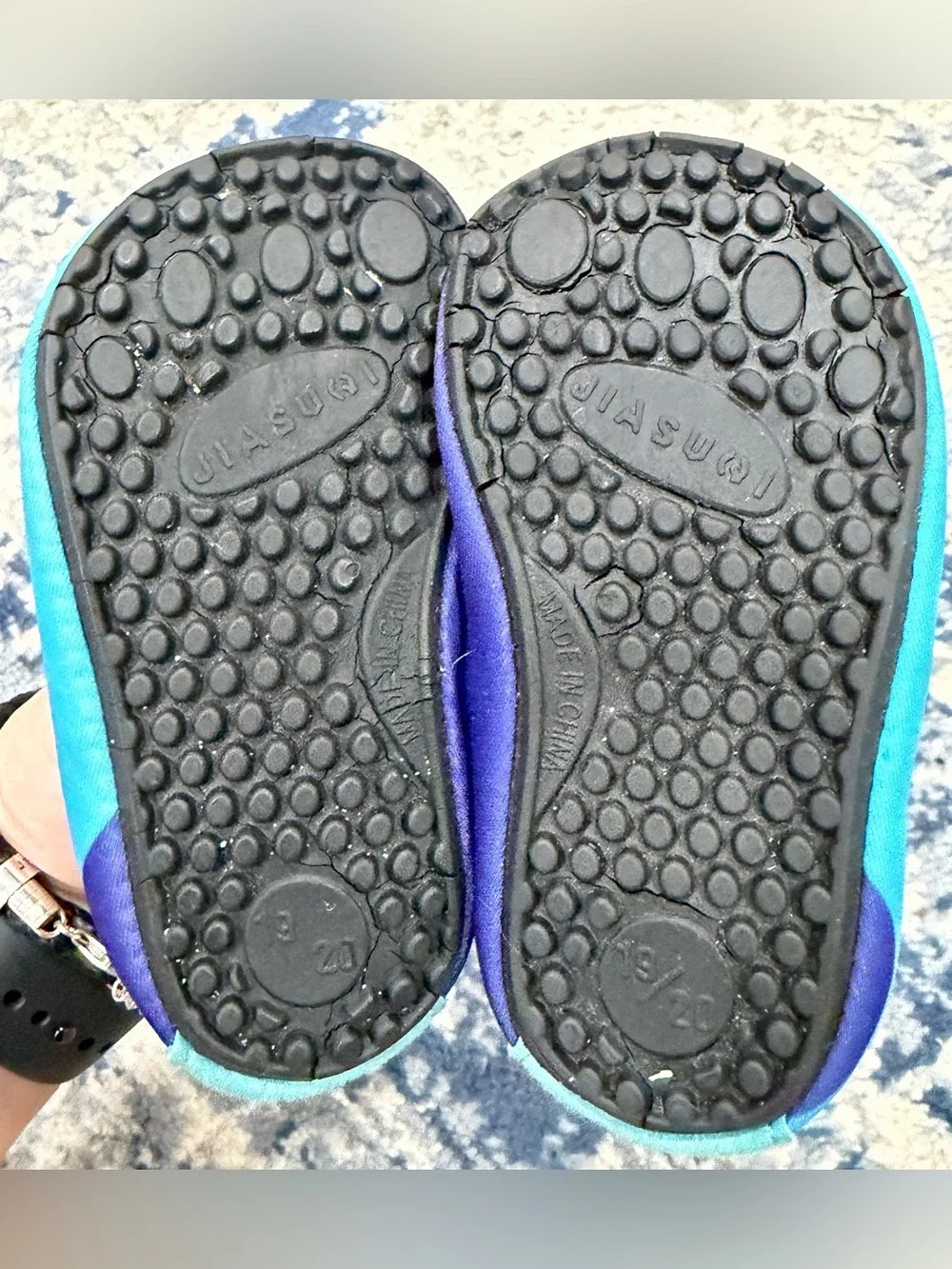 Kids Blue Aqua Slip-On Water Shoes with Pink Details